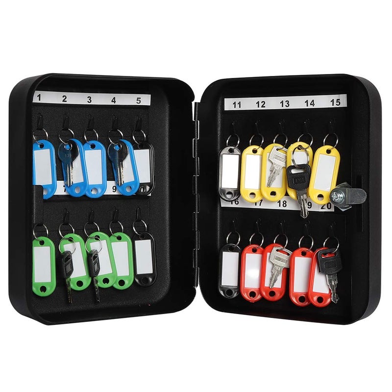 JSSMST Key Lock Box Wall Mount Security Cabinet, 20 Key Hooks & Tags, 7.87 x 6.3 x 2.95 Inches, Black Matt - Image 2